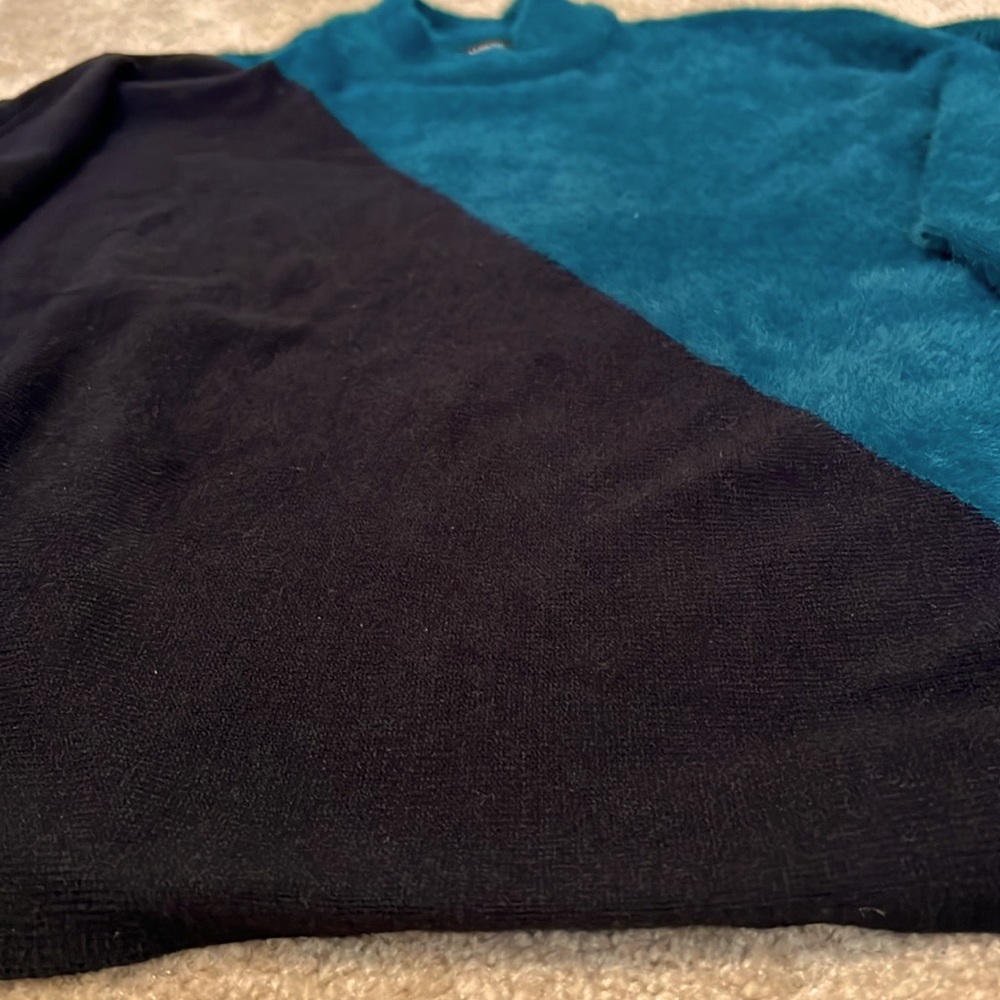 ALFANI Womens Teal Black Mock Neck Kimono Sleeve Sweater Small Soft Oversized - Picture 7 of 9